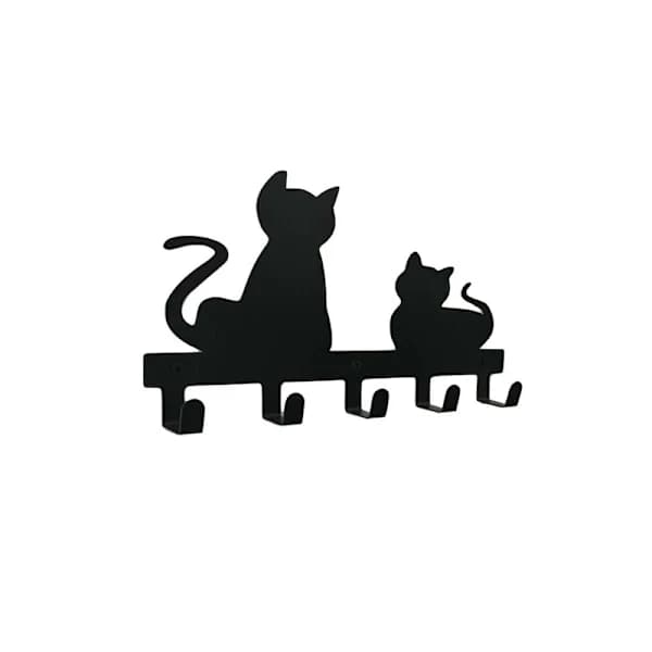 Cat Keychain - with 5 hooks, iron, 33 × 16.7 × 3.4 cm, black