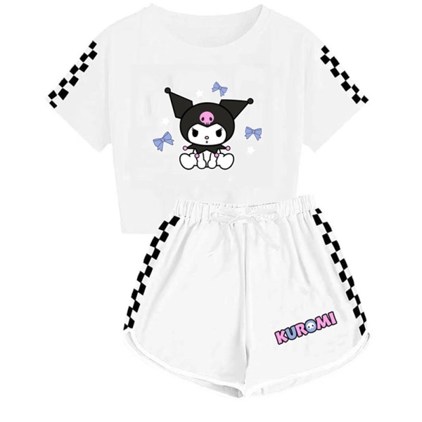 Kids Girls T-Shirt+Shorts Kuromi Printed Short Sleeve Sports Casual Outfits Set White