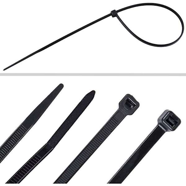 700 stk. sorte nylon kabelbindere, længder 4\"/ 6\"/ 8\"/ 10\"/ 12\"