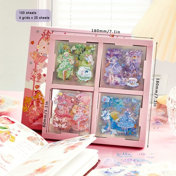 IC Kawaii PET Animel Girl Journaling Stickers Kit - 100 ark söta tillbehör Scrapbooking Material Dekorativ estetikdekal