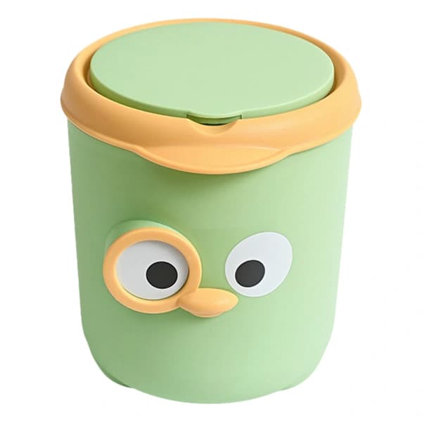Mini Trash Can with Lid Cute Cartoon Design Plastic Desktop Waste Bin for Table Bedside Office Green