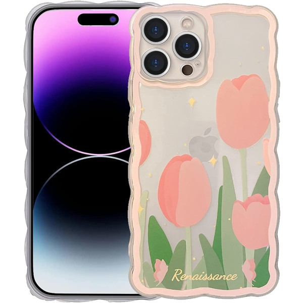 IC Sött iPhone 14 Pro - skal för kvinnor, flickor, smalt, tunt, mjukt, flexibelt TPU genomskinligt, skyddande mobilfodral - Tulpanblomma