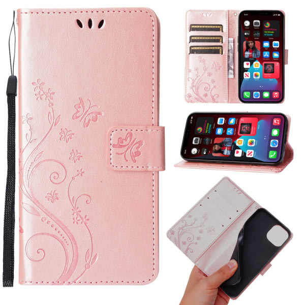 IC- case i roséguld fjärilsläder för iPhone