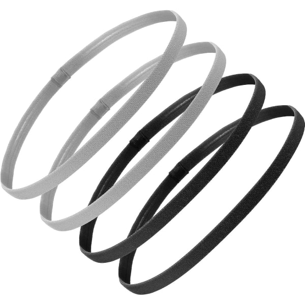 IC 4 dele tykt halkfria elastisk sportpannband Fotbollshårpannband for kvinder og mænd, sort og grå