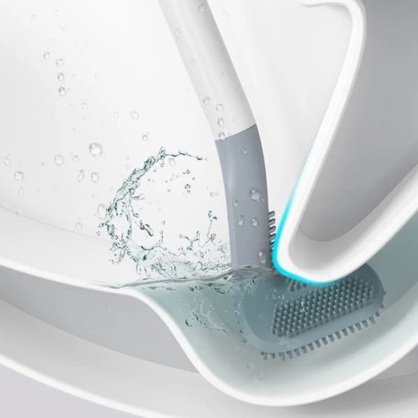 Silicone Toilet Brush with Long Golf Handle, Wall-Mounted with Holder