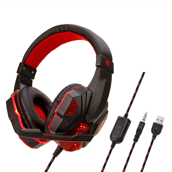 IC RGB Gaming Headset med Stereo Surround Sound Gaming Hörlurar PS4 Svart-röd