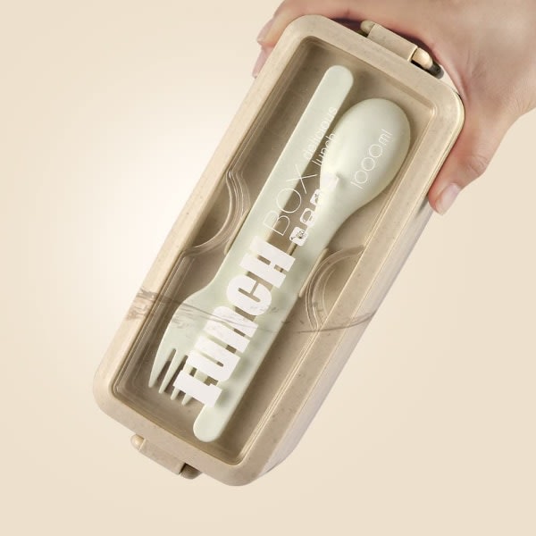 IC Bento Box Lunchbox - Beige 3 i 1 fackbehållare