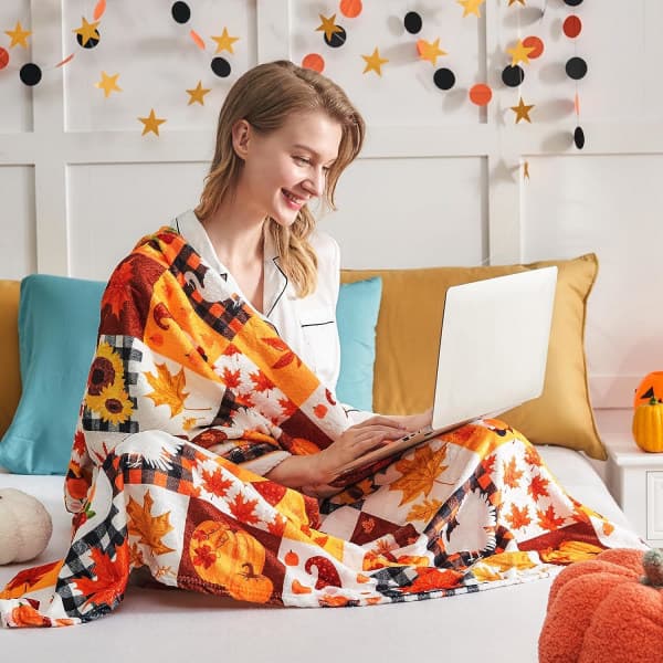 IC Efterårsplaid, efterårsplaid til sofa, orange ternet tæppe til efteråret, brug (50”x60”)