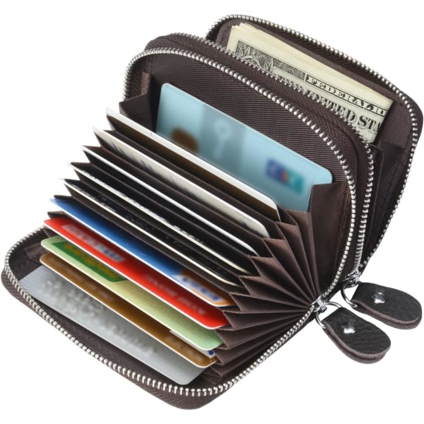 IC Kvinnors RFID-blockerande läder dragkedja Kortplånbok Liten plånbok Kreditkortsfodral Case för mors dag present (kaffe)
