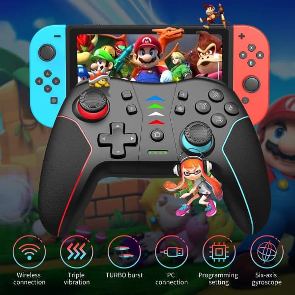 IC Trådløs Controller til Switch/Switch Lite, RegeMoudal Wireless Pro Controller Switch Fjernbetjening Spilkonsoll Joystick (Sort)