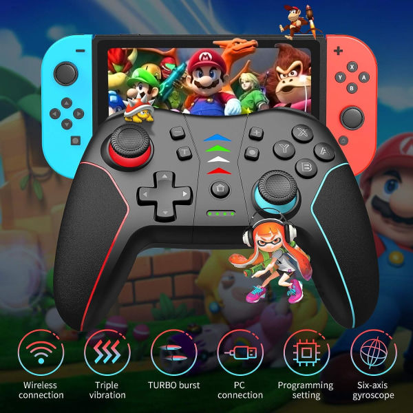 IC Trådlös Styrenhet för Switch/Switch Lite, RegeMoudal Wireless Pro Controller Switch Fjärrstyrd Spelplatta Joystick (Svart)