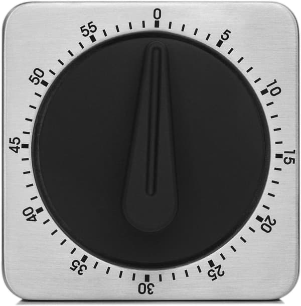 Magnetisk køkkentimer i rustfrit stål - 60 minutter - Mekanisk køkkentimer - Sort & Sølv