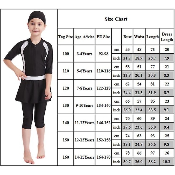 Muslimska flickor Baddräkt Islamiska Barn Badkläder Modest Burkini Simning Beachwear Pinkki 7-8 vuotta