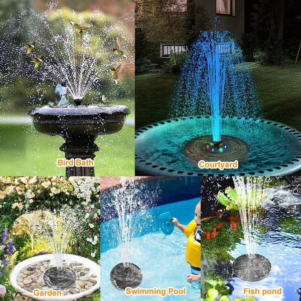 Solfontæne med 8 farvede LED-lys, 3W solfontænepumpe