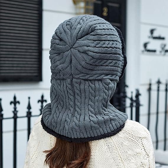 Vintermössa för damer, fleecefodrad stickad balaklava-mask