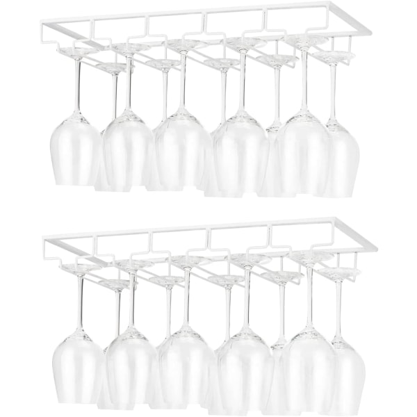 2 stycken 5 rader hängande hållare för stamvaror Metall Vinglasställ Montering under skåp, vit