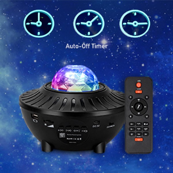 IC Projektorljus, nattlampa för barn Projektor med fjärrkontroll Musik Bluetooth högtalare Timer Fest Halloween Julklapp (svart)