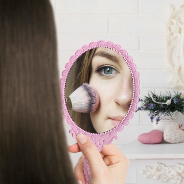 IG Håndspejl, dobbeltsidet 1X/20X forstørrende sammenklappelig makeup Pink