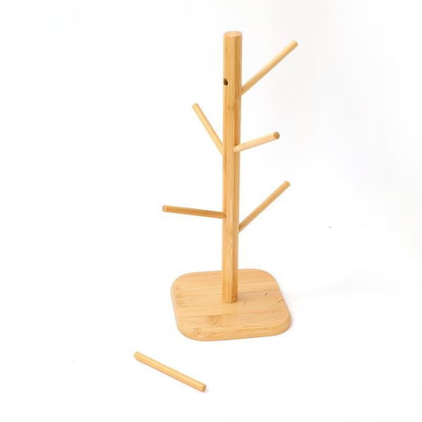 Bambus Kaffekoptræ - 6 Kroge - Pladsbesparende - Stabilt - Til Køkkenbord eller Kaffebar