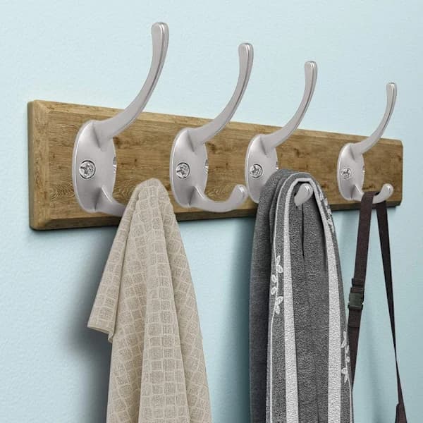 12-pack Silver Coat Hooks Wall Mounted, Double Robe Hooks with Screws