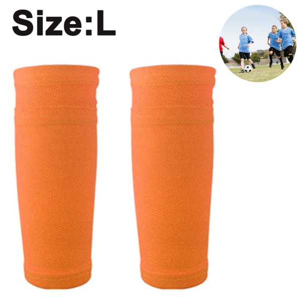 IC 1 par Fotbollsbenskyddsstrumpa, benprestandastöd Fotbollskompression vadärmar med ficka som holder benskydd-orange-L