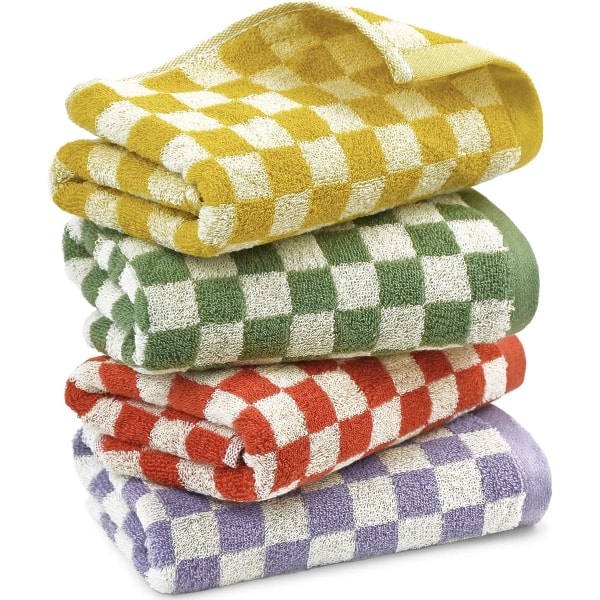 IC Handdukar for baderom 4-pack, ansiktshånddukar i bomull Mjukt absorberende for spabad gym kjøkken, 13 x 29 tum, 4 farger