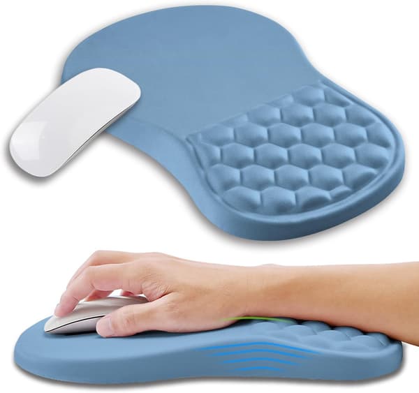Ergonomisk musematte - håndleddsstøtte - minneskum - kontor - Havblå