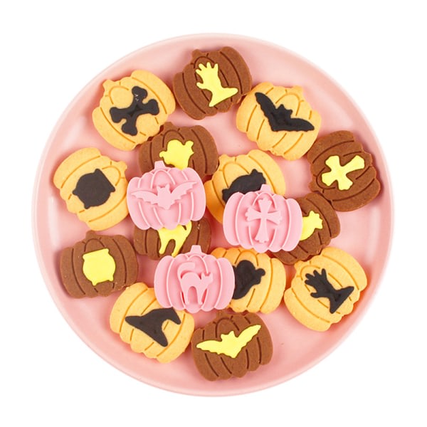 IC 9 stk Halloween Cookie Cutter Set Gresskar Pressbar Cookie Stempel B