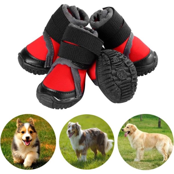 IC 4st Hundskor Halkfria hundskor Tassskydd for utendørsaktiviteter 45 (rød)