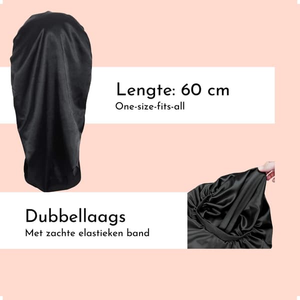 2-pack satinnattmössa för långt och lockigt hår, extra lång satinmössa för flätor och dreadlocks, champagne och svart