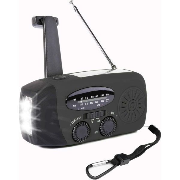 Bärbar nödradio, Veva- och Solcellsradio med AM/FM-tuner, USB-telefonladdare, LED-ficklampa för hemmet