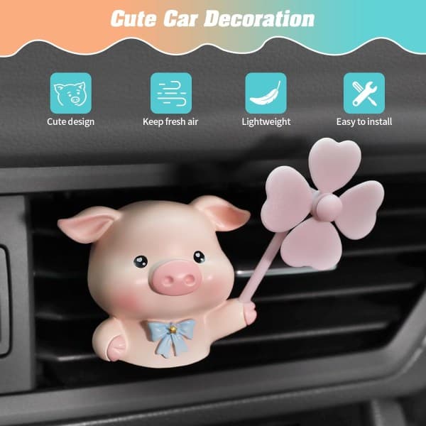 IC Søde bil luftventil Clips, Charm Car Inter dekorationer Luftfrisker Clip Dufter Diffuser, sjove bil dekoration tilbehør (rosa gris)