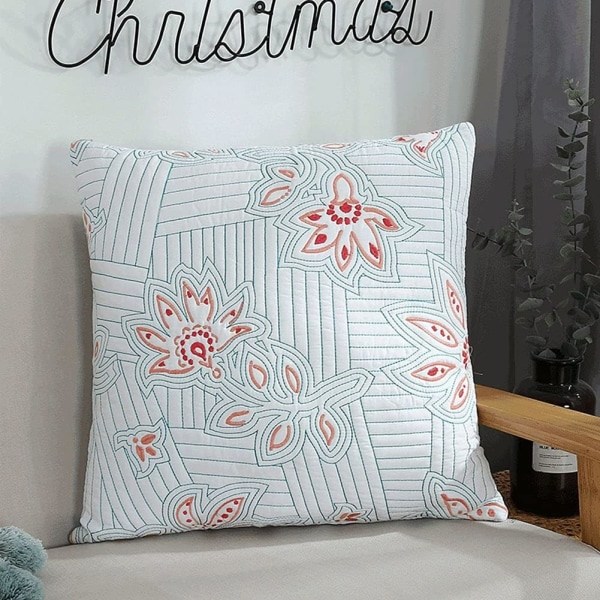 IC Bohemiskt broderad bomull Quiltat överdrag Blommönster Supermjukt bekvämt Fyrkantigt fodral för bäddsoffa (röd blomma, 18\"x18\")