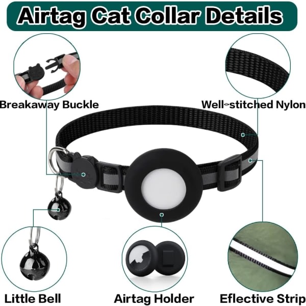 IC AirTag katthalsband Breakaway, reflekterende kattungehalsband med Apple Air Tag-holdere og klokke for pojkekatter, 0,4 tum i bredd og lett (blå)