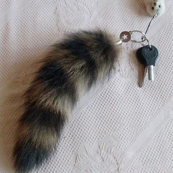 Söt Fox Racoon Tail Nyckelring Pälshänge Nyckelring Väskor Charm Nycklar Hållare Par Nyckelringar IC
