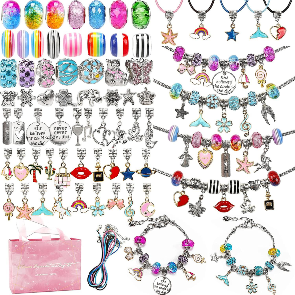 IC 130 stycken Berlockarmbandstillverkningssats inklusive smycken pärlor ormkedja, flickor gör-det-själv hantverk, barnkonst och hantverk Smycken set
