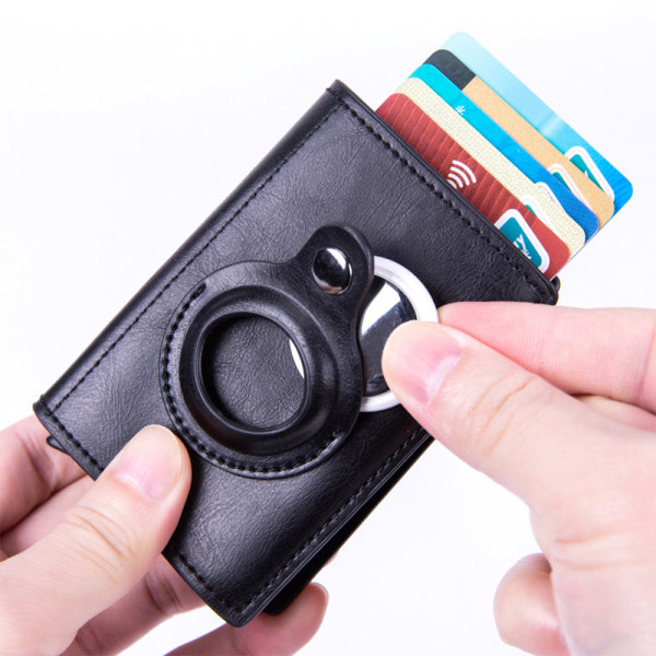 Faux Wallet Rfid Blocking Card Holder AirTag Anti-Lost Tracker svart IC