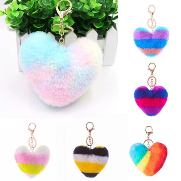 Fluffy Heart-shaped Keychain Key Chain Ring Keyring Women Bag Car Charm B B