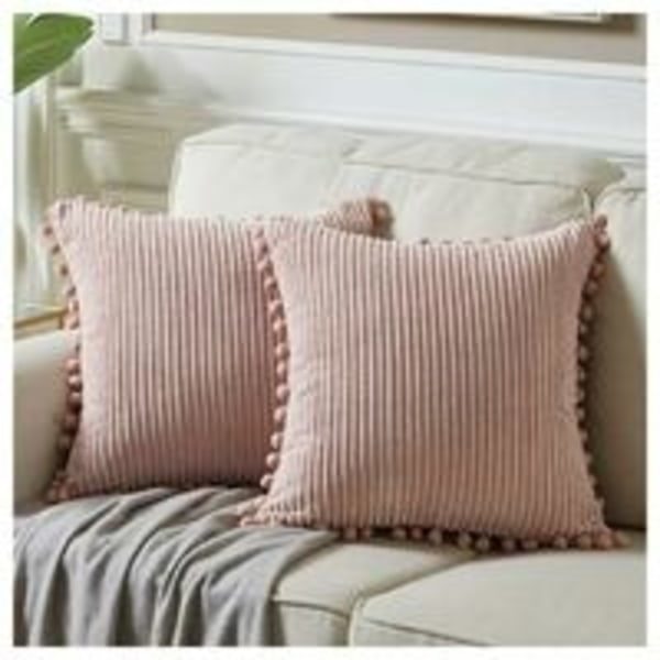 2 st Kuddfodral 45x45cm, Elegant Överdrag med Pom Pom, Dekorativ Kudde Dubbelsäng, Utan Fyllning Rosa