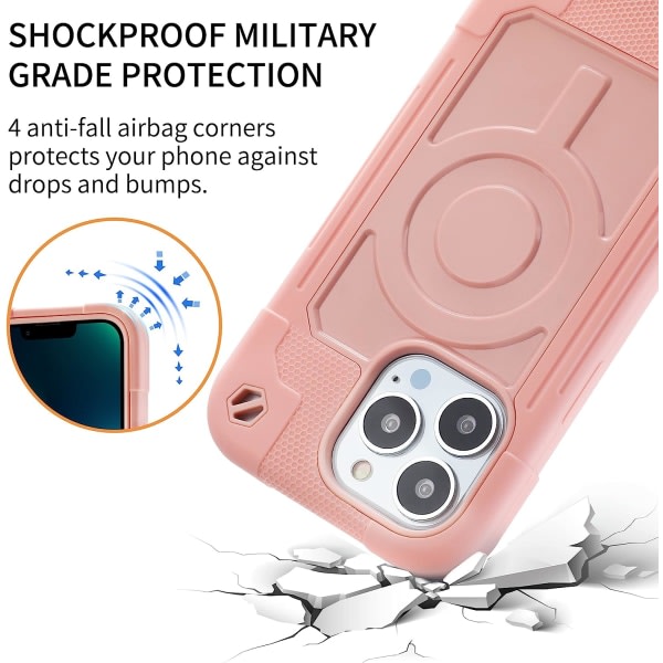 IC Case Designet for iPhone 13 Pro Max Etui 6,7 tommer Kompatibel med MagSafe, Militærklasse Beskyttelse for Hele Kroppen Robust Sterkt Etui (Rosa)