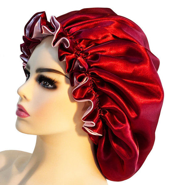 Satin Silke Satin Bonnet Cap Cap Bowknot Rund Cap Vinrød