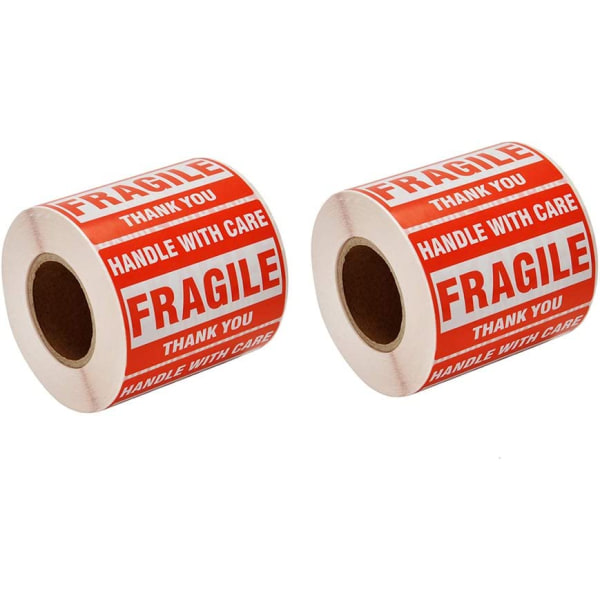 IG 2000 Fragile Stickers 4 Ruller 2\" x 3\" Fragile - Håndtag med 2 Ruller