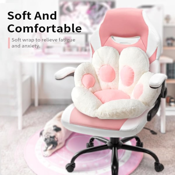 IC Cat's Paw Cushion Kawaii Chair Cushion 27,5 x 23,6 tum (Ca 69,9 x 59,9 cm) Söt kudde Bekväm lat för spelstol Rumsinredning Vit