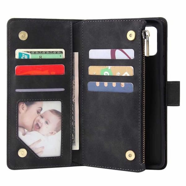 A53 5G, Multifunktionelt Wallet Case, 8 Rum, Sort, Lynlås