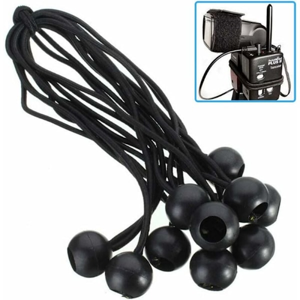 30 st Bungee Snören, Gummi Bungee Snören med Elastisk Boll för Presenningar, Tält, Banner, Flagga, Camping, Paviljong (Svart)