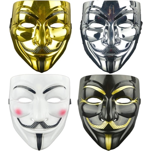 IC 4-pakkaus Halloween V vendetta Mask Set, Anonyma masker, Fest, World Book Week, Halloween Kit
