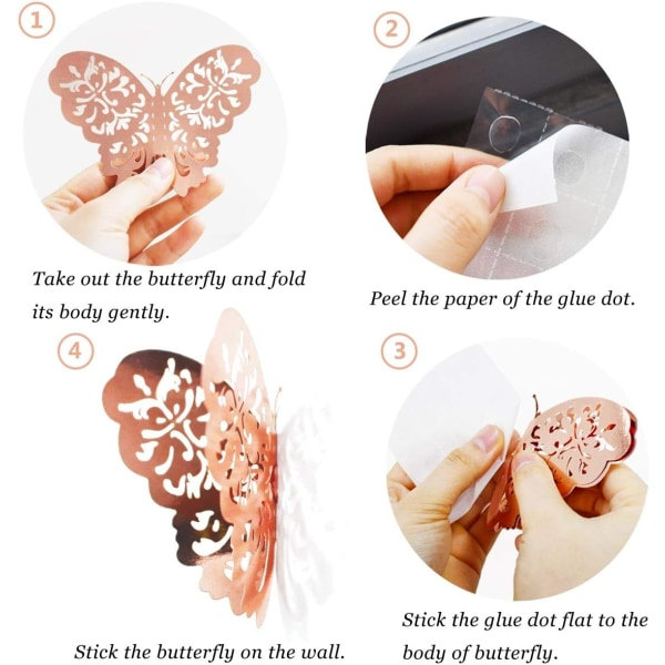 IC 12 stk 3D Butterfly Vægsticker DIY Kunst Rose Gold Glitter Sticker Til Børn Soveværelse Stue Hjem Fest Indretning Metallic