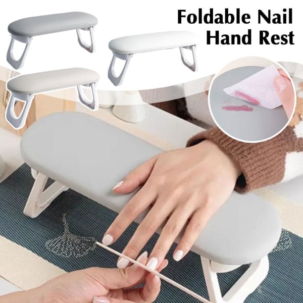 Vikbart nagelarmstöd i PU-läder, handstöd för naglar, grå, 1 st