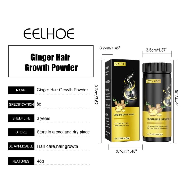 Eelhoe Ginger Hårpulver Hår Fiber Extender Powder Förtjockning Hårväxt Naturligt ingefära extrakt