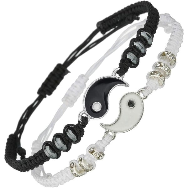 IC Armband för 2 Matchande Yin Yang Justerbara Sladdarmband för Bff Vänskap Förhållande Pojkvän Flickvän Alla Hjärtans Dag